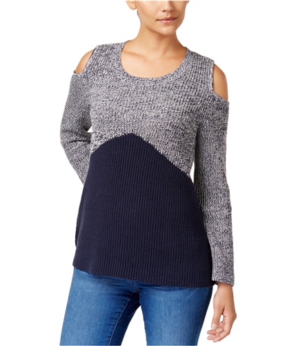Style & Co. Womens Colorblocked Cold Shoulder Pullover Sweater navy S
