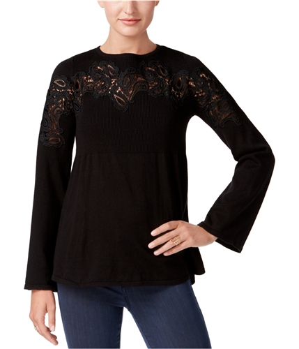 Style&co. Womens Lace-Accent Babydoll Pullover Sweater deepblack L