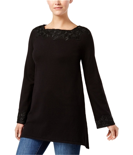 Style & Co. Womens Tunic Top Lace-trim54.5 Pullover Blouse deepblack S