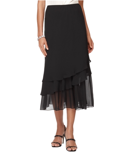 Alex Evenings Womens Tiered Chiffon Asymmetrical Skirt black M