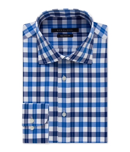 Sean John Mens Classic-Fit Plaid Button Up Dress Shirt blueberry 16.5