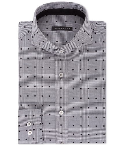 Sean John Mens Classic-Fit Multi-Check Button Up Dress Shirt charcoal 17.5