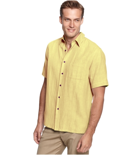 Tasso Elba Mens Silk-Blend Crosshatch Button Up Shirt darkyellow LT