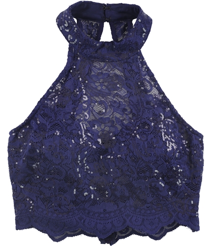 City Studio Womens Sequins Crop Top Blouse blue 5
