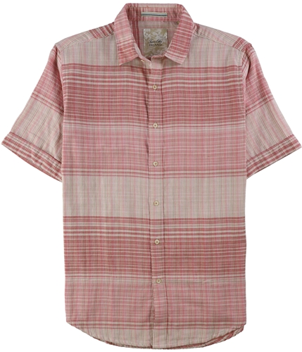 Tasso Elba Mens Cross-Dyed Plaid Button Up Shirt coraldepth S