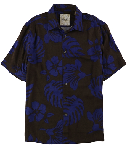 Tasso Elba Mens Woodblock Tropical Button Up Shirt browncombo M