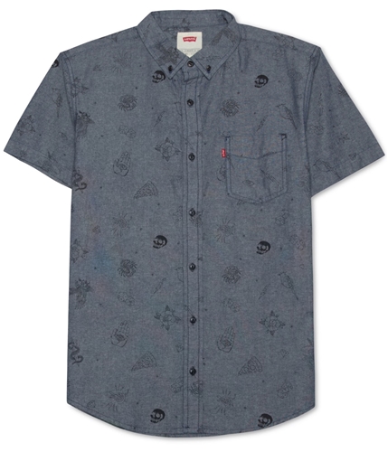 Levi's Mens Chambray Line Drawing Button Up Shirt darkgray M
