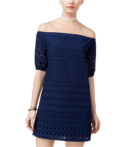 City Chic Womens Textured A-line Dress navy S