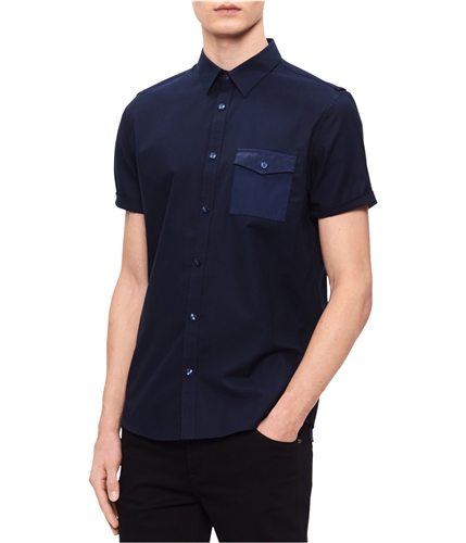 Calvin Klein Mens Single Pocket Button Up Shirt cadetnavy M