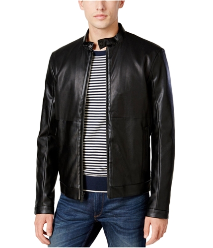 Calvin Klein Mens Textured Motorcycle Jacket black S