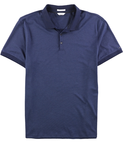 Calvin Klein Mens Liquid Cotton Striped Rugby Polo Shirt blue L
