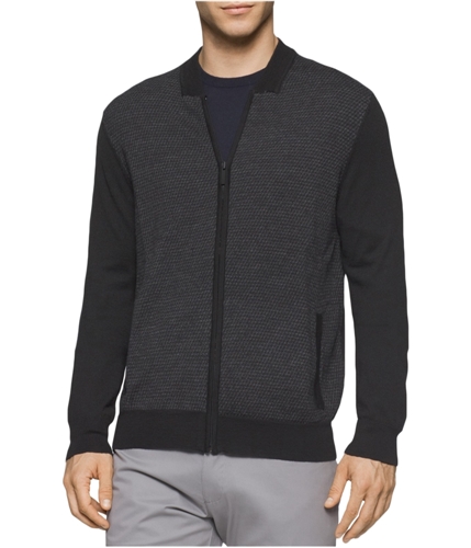 Calvin Klein Mens Herringbone Cardigan Sweater blackcombo M