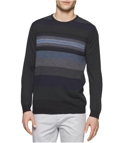 Calvin Klein Mens Merino Striped Pullover Sweater blackbluecombo M