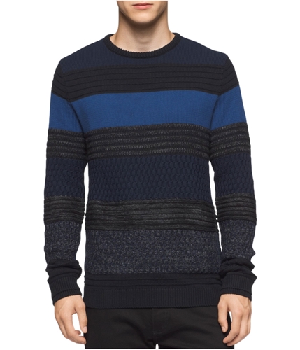 Calvin Klein Mens Textured Pullover Sweater blackbluecombo S