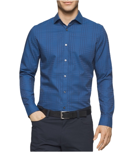Calvin Klein Mens Shadow Plaid Button Up Shirt dressblues XL