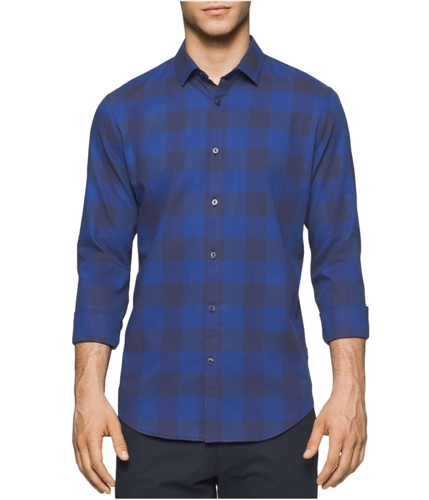Calvin Klein Mens Slim Fit Buffalo Check Button Up Shirt bluerush S