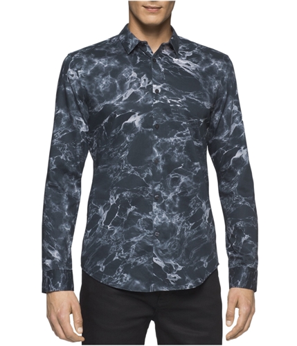 Calvin Klein Mens Marble Button Up Shirt black M