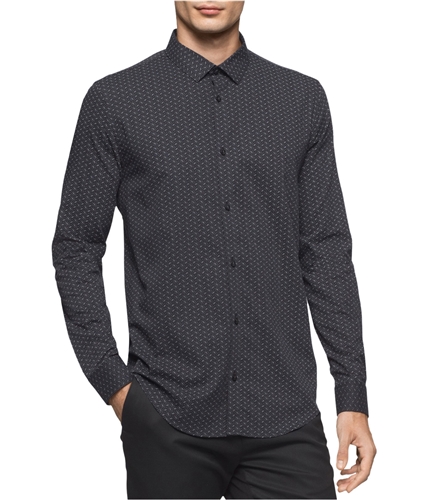 Calvin Klein Mens Textured Long Sleeve Button Up Shirt black 2XL