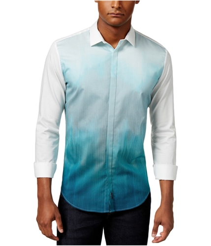 Calvin Klein Mens Blur Colorblock Button Up Shirt frostedjade L
