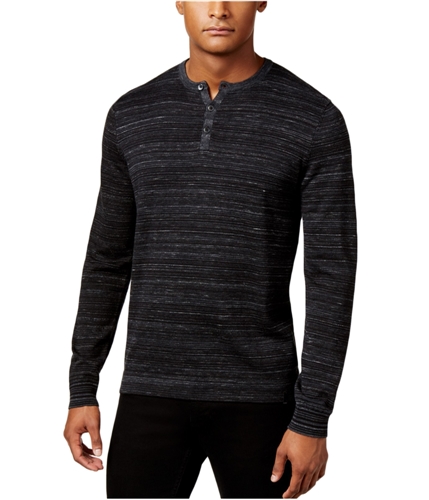 Calvin Klein Mens Space Dye Henley Shirt blackcombo L
