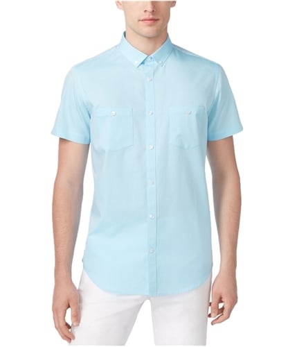Calvin Klein Mens Micro-Grid Button Up Shirt aquaair S