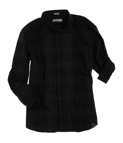 Calvin Klein Mens L/s Applied Placket Button Up Shirt deepforest XL