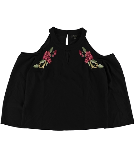 Thalia Sodi Womens Embroidered Knit Blouse black L