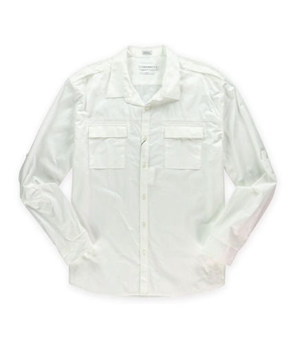Calvin Klein Mens Body Slim Button Up Dress Shirt white 2XL