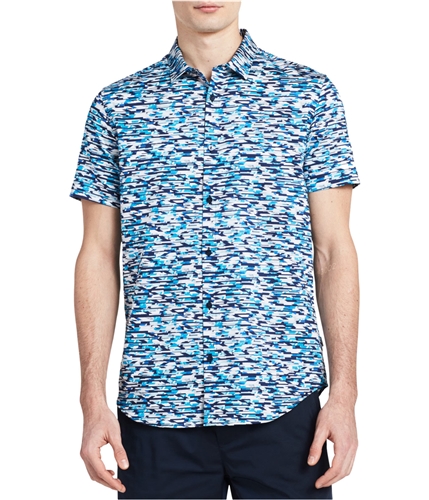 Calvin Klein Mens Pixelated Button Up Shirt mosaicblue S