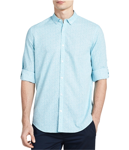 Calvin Klein Mens Roll Tab Button Up Shirt aquaair 2XL