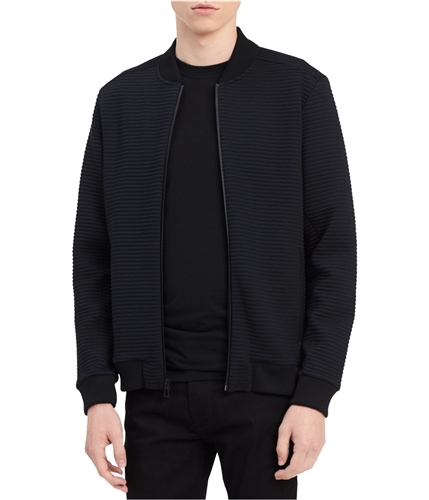 Calvin Klein Mens Ribbed Full-Zip Bomber Jacket blacklight L