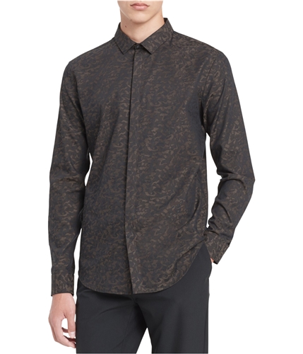 Calvin Klein Mens Printed Button Up Shirt darkcocoa M