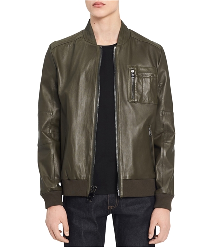 Calvin Klein Mens Genuine Leather Bomber Jacket oakleaf318 XS
