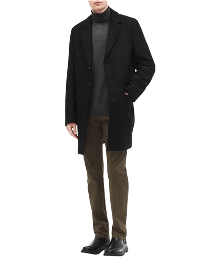 Calvin Klein Mens Soid Wool Overcoat Dress black S
