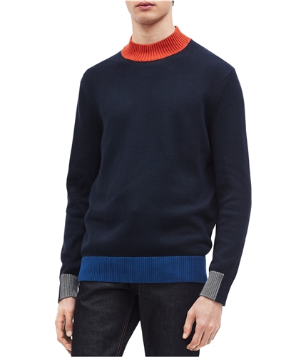 Calvin Klein Mens Color Block Mock Neck Pullover Sweater darkblue XS