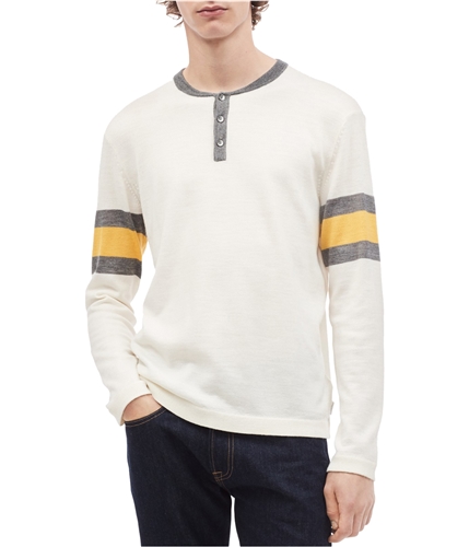 Calvin Klein Mens Engineered Stripe Henley Shirt ltbeige 2XL