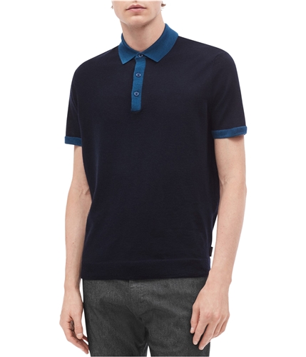 Calvin Klein Mens Contrast-Collar Wool Rugby Polo Shirt blackcombo S