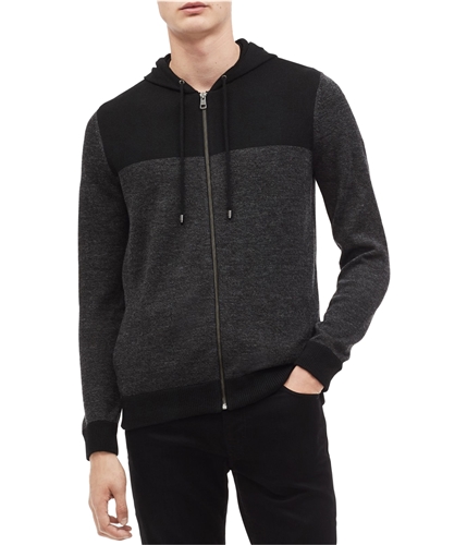 Calvin Klein Mens Full Zip Color Block Hoodie Sweatshirt black 2XL