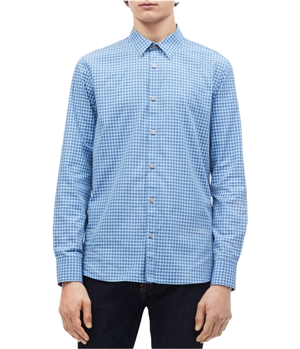Calvin Klein Mens Gingham Button Up Shirt blue S