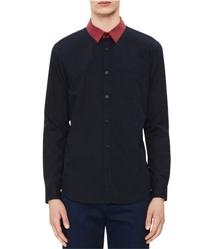 Calvin Klein Mens Striped Collar Button Up Dress Shirt skycaptain XS