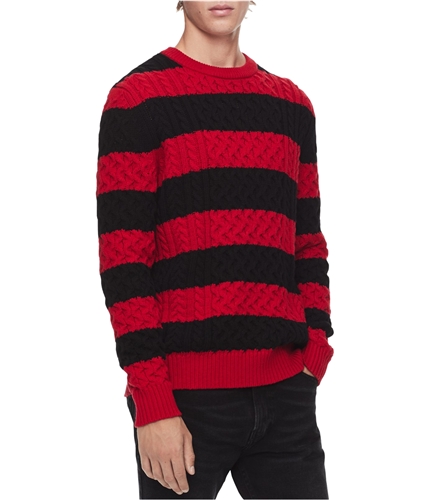 Calvin Klein Mens Striped Cable Pullover Sweater 604 XS