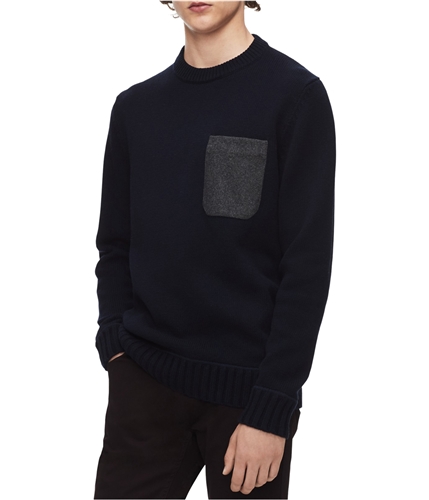Calvin Klein Mens Felt-Pocket Knit Sweater nightsky XS