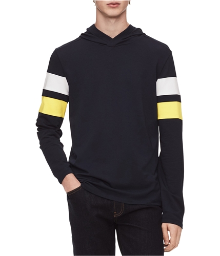 Calvin Klein Mens Striped Sleeve Hoodie Sweatshirt darkblue S