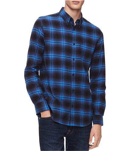 Calvin Klein Mens Brushed Flannel Button Up Shirt bluelightening S