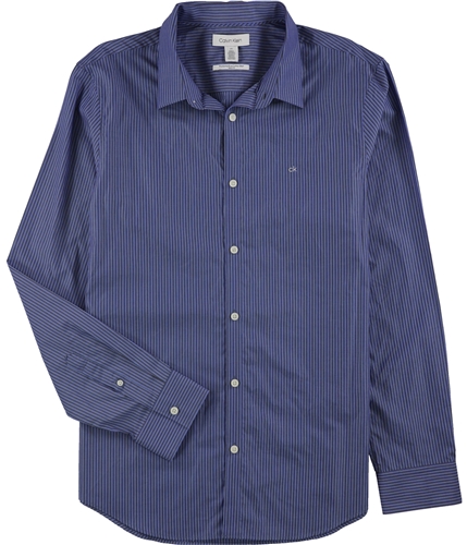 Calvin Klein Mens Placket Stripe Button Up Shirt darkblue L
