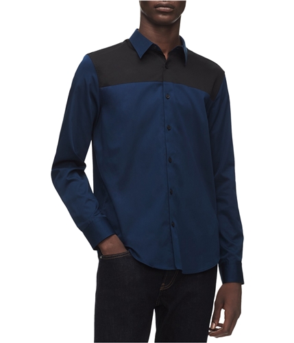 Calvin Klein Mens 2 Tone Button Up Shirt blue S