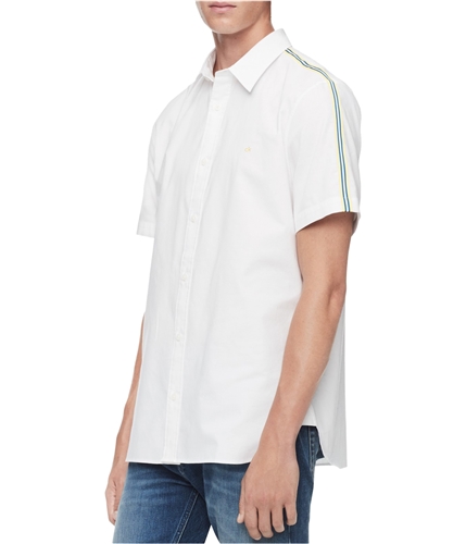 Calvin Klein Mens Racing Stripes Button Up Shirt standardwhite XS