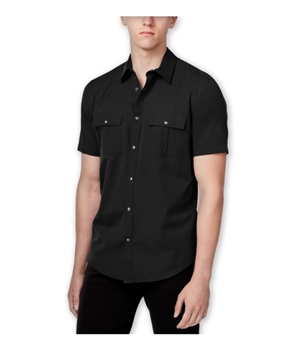 Calvin Klein Mens Two-Pocket SS Button Up Shirt black S