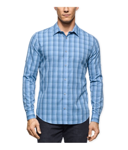 Calvin Klein Mens Twill Plaid LS Button Up Shirt deepwater S