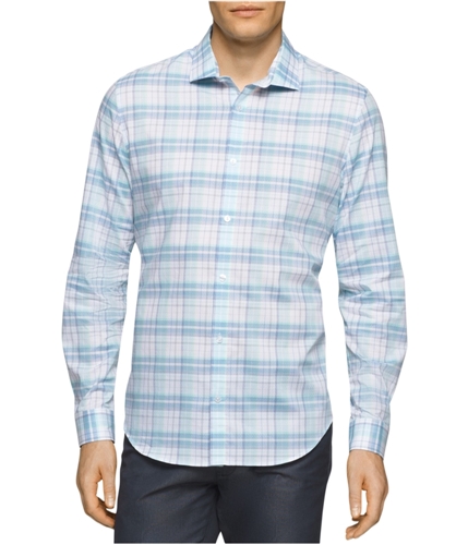 Calvin Klein Mens Courtshire Plaid Button Up Shirt bluetopaz 2XL